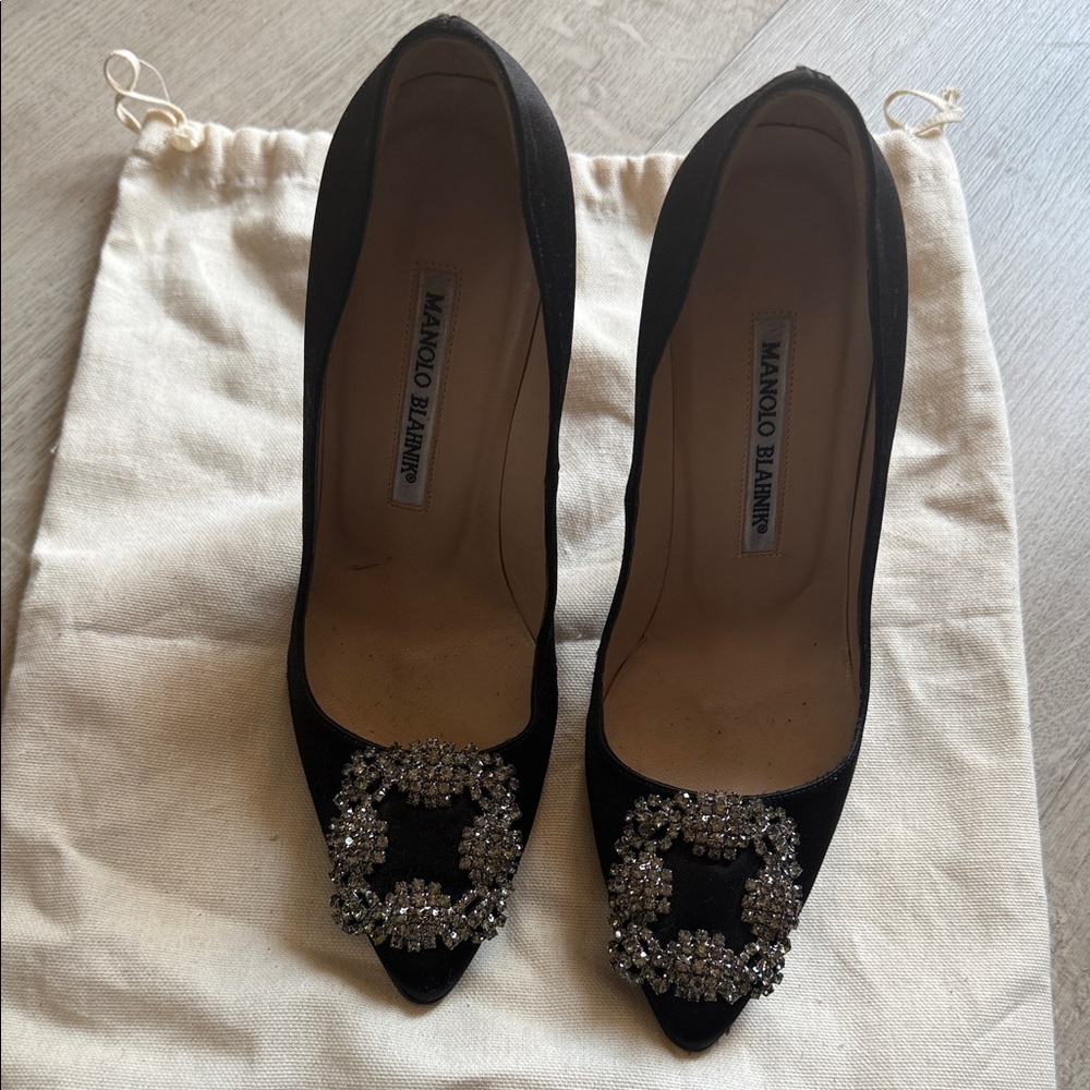 Manolo Blahnik Black Heels with Silver Embellishments